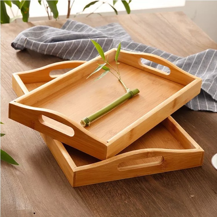 Bamboo Small and Large Food Serving Tray with Handles for Tea Snack Wooden  Tray for Kitchen Counter Coffee Living Room Dinner Trays for Eating On