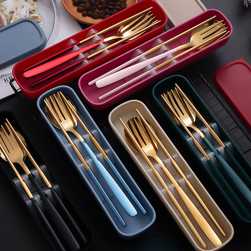 3pcs/set Portable Cutlery Set Chopsticks Fork Spoon Kitchen Travel