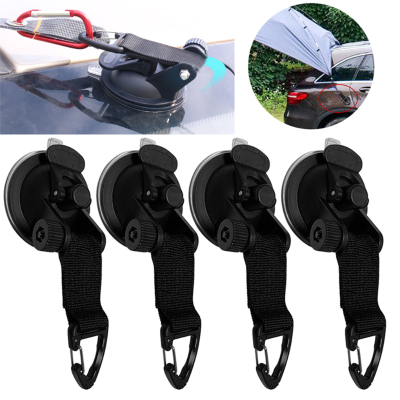 

4pcs Heavy Duty Suction Cup Hooks With Carabiner Clips, Wall Mount Plastic Utility Hanging Hooks For Outdoor, Travel, Car Tents - Casual Style