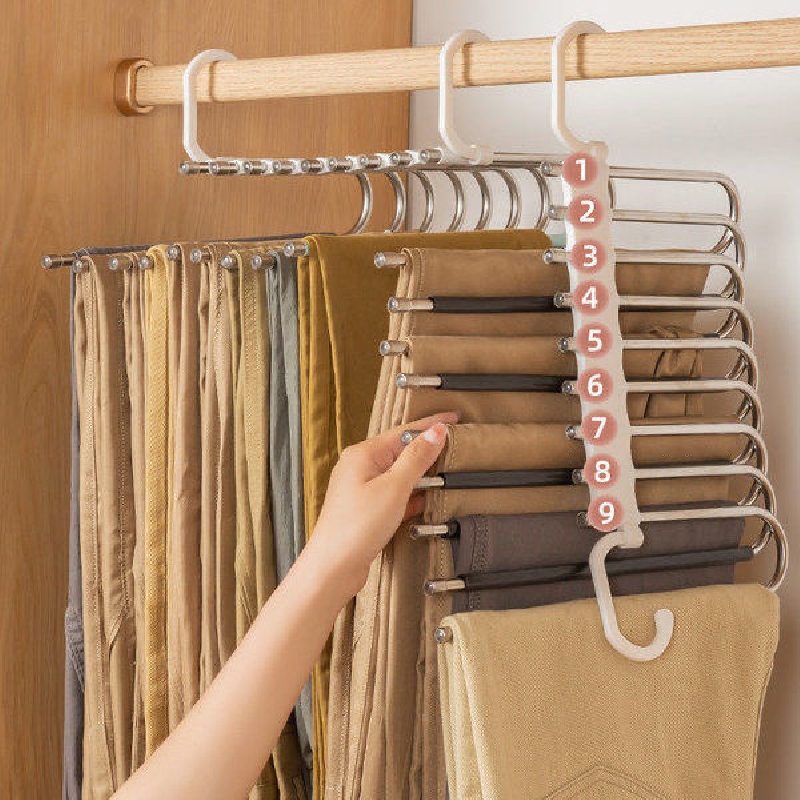 

1pc Space Saving Stainless Steel Pants Hanger - Foldable Multi-layer Trouser Rack For Wardrobe Storage And Hanging Clothes