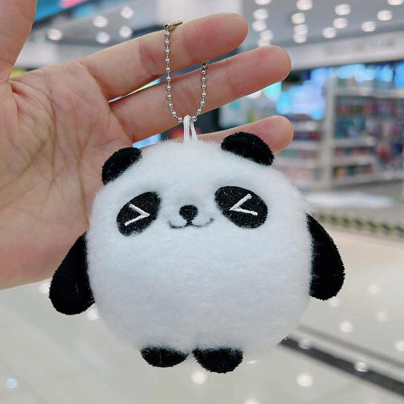 Panda & Pom Pom Keychain Cute Plush Animal Key Ring Purse Bag