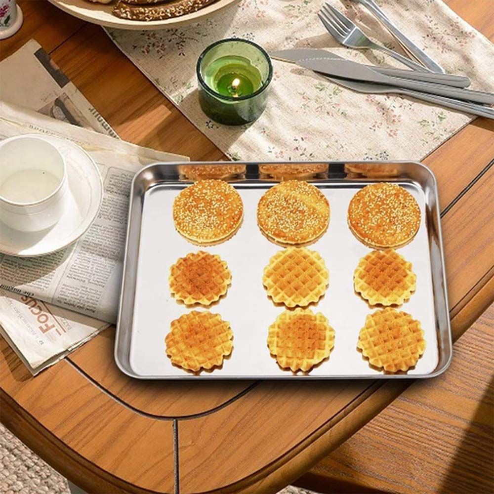 Baking Sheet Set of 2 - Stainless Steel Cookie Sheet Baking Pan, Size 9 x 7  x 1 inch, Non Toxic & Heavy Duty & Mirror Finish & Rust Free & Easy Clean 