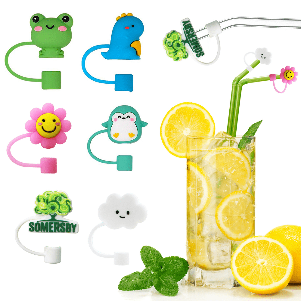 Silicone Straw Cartoon Dustproof Cover Straw Cover Recyclable Cute