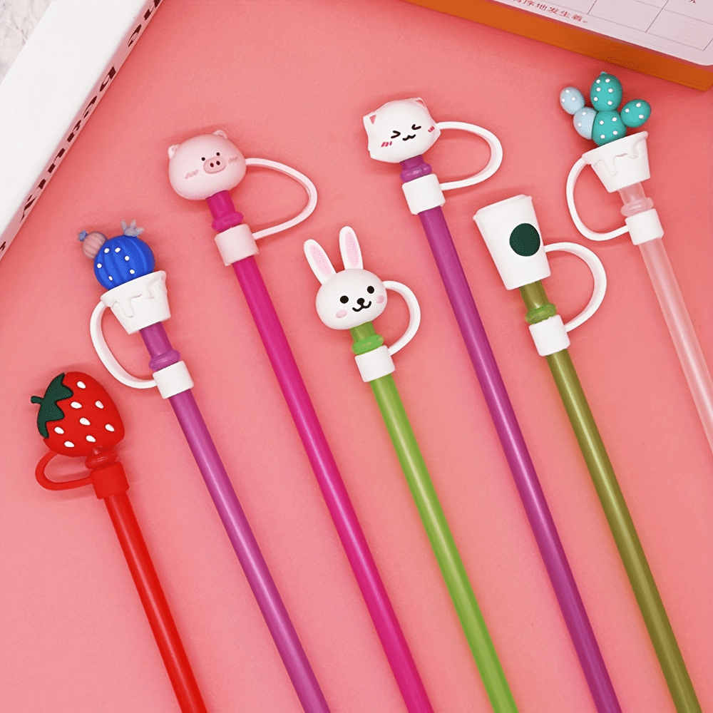 Silicone Straw Cartoon Dustproof Cover Straw Cover Recyclable Cute