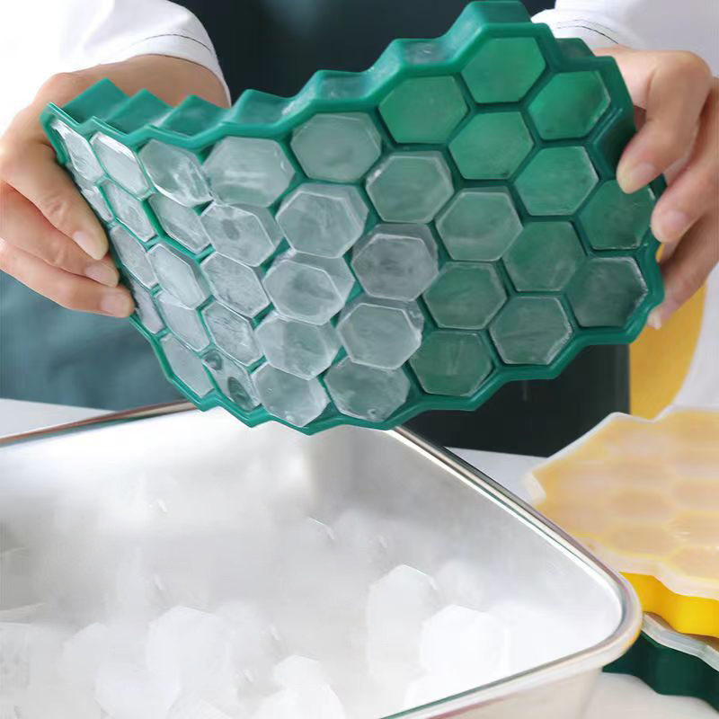 Silicone Ice Block Mold 37 with Cover Honeycomb Mesh 37 Stackable