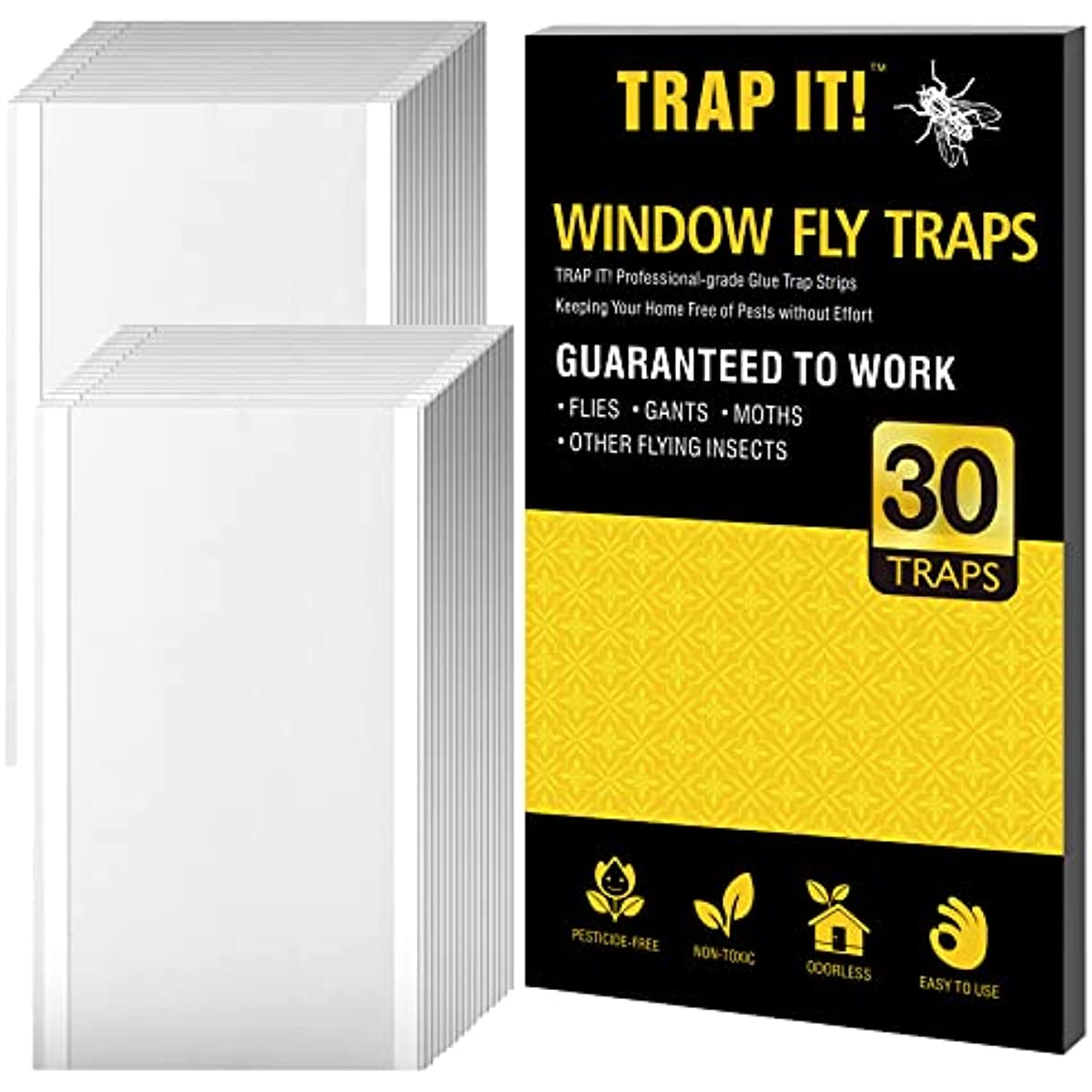 30Pcs Window Fly Traps Indoor, Fly Paper Sticky Strips, Fruit Fly