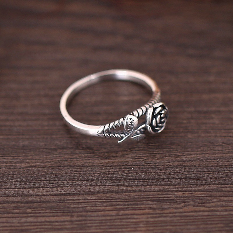 Vintage Rose Flower Ring Silver Plated Jewelry