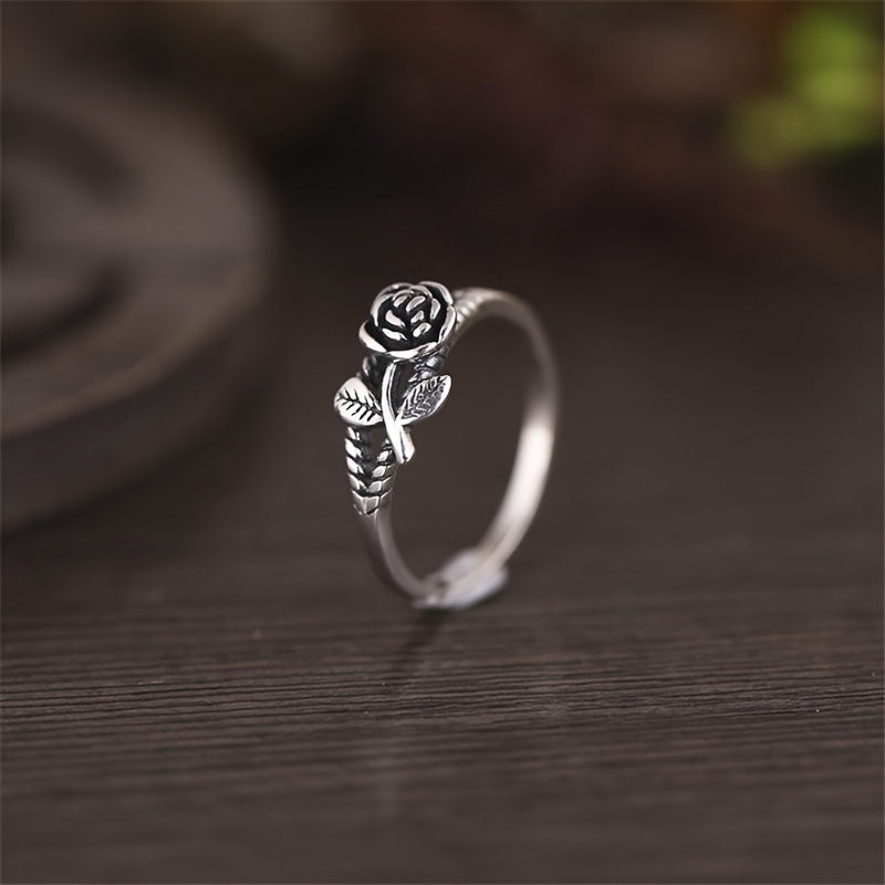 Vintage Rose Flower Ring Silver Plated Jewelry