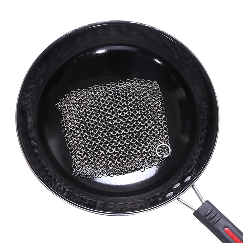 1pc Cast iron frying pan cleaner, stainless steel chain brush