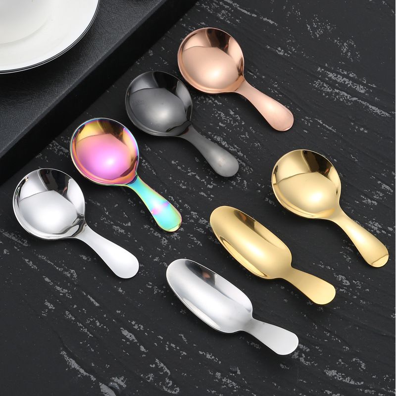 5PCS Short Handle Spoons, Small Scoops for Canisters, Mini Sliver Spoons,  Spice Jars Spoon for Salt Sugar Condiments Coffee Tea Dessert