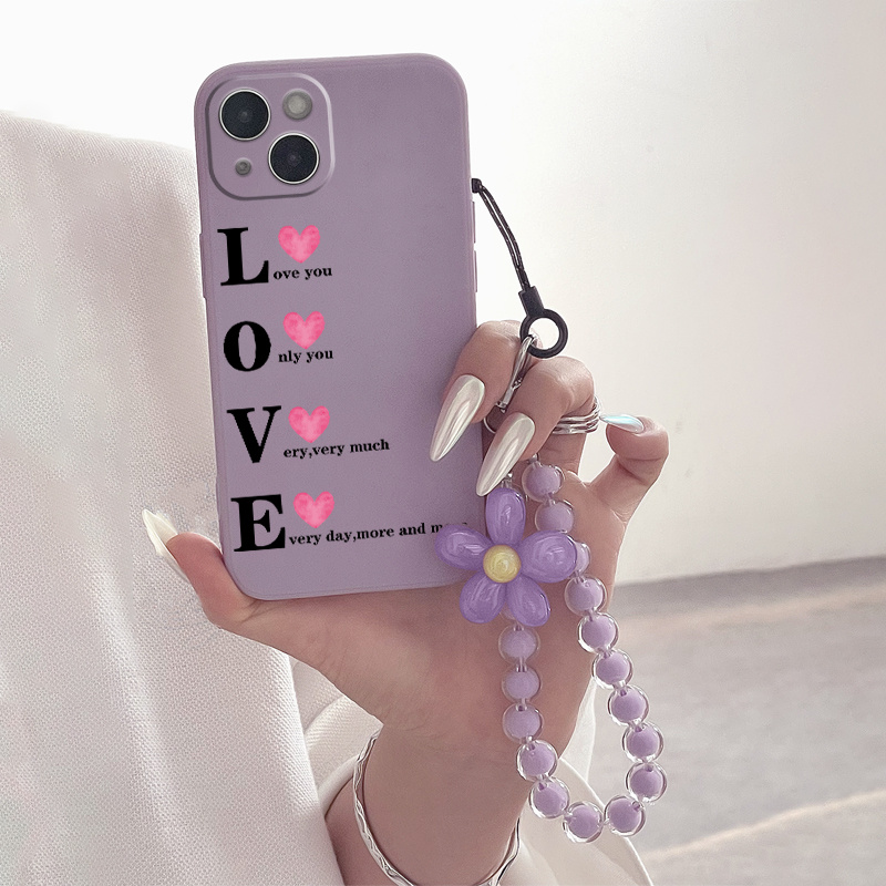 

Pink Heart Print Phone Case With Beaded Lanyard For Iphone 14 13 12 11 Xs Xr X 8 7 6s Plus Pro Max Mini Se 2020 2022