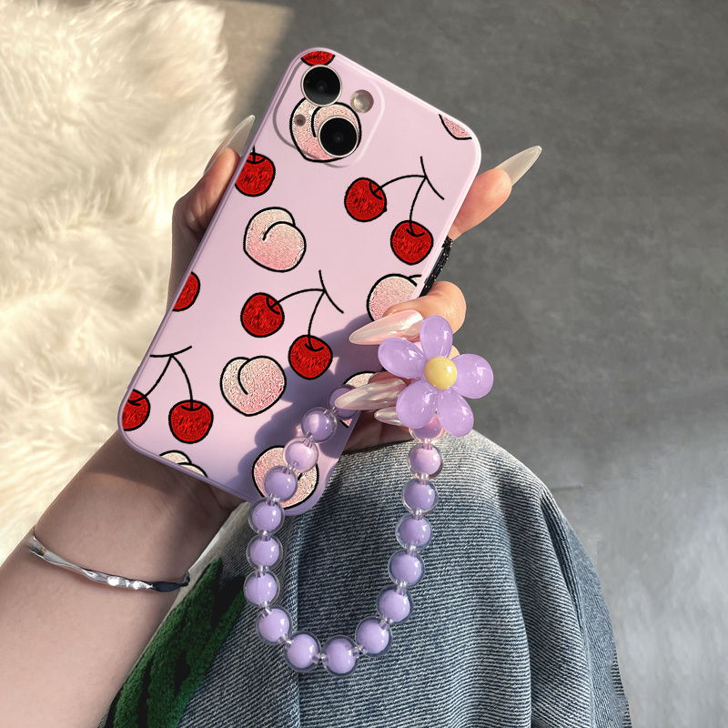 Cherries Peaches Print Phone Case Beaded Lanyard Pattern Temu