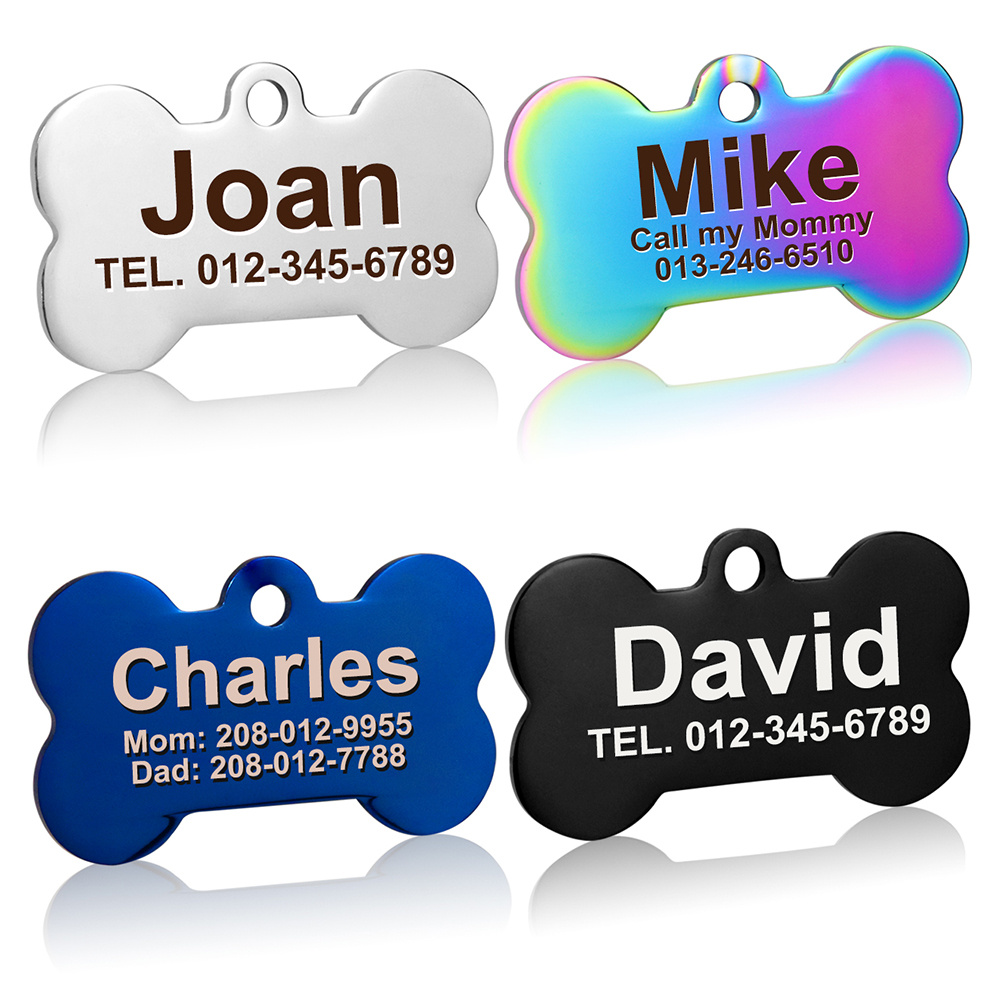 Personalized Dog Tag Engraved Bone Shaped Label For Pets Collar
