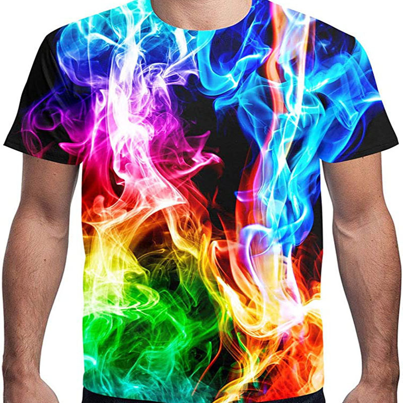 

Plus Size 3d Pattern Colorful Flame Graphic Tees For Male, Oversized Causal T-shirts For Summer Fitness Leisurewear, Men Clothing