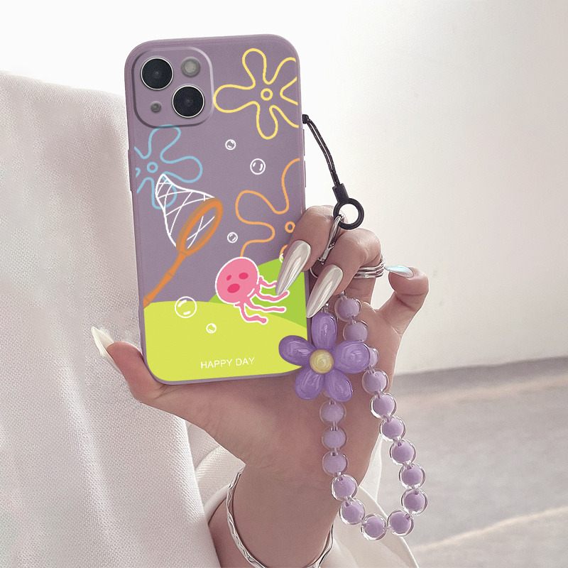 

Catching Squid Print Phone Case With Beaded Lanyard For Iphone 14 13 12 11 Xs Xr X 8 7 6s Plus Pro Max Mini Se 2020 2022