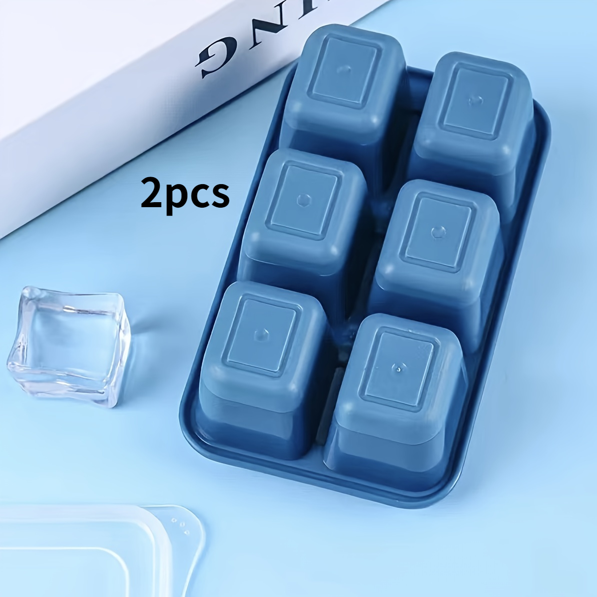 2pcs Silicone Ice Tray With Lid, 6-grid Soft Bottom Ice Cube Mold