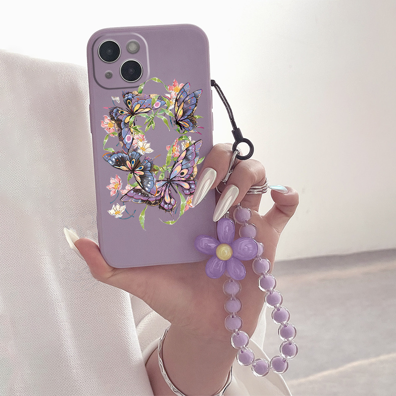 

Vibrant Butterfly Phone Case With Beaded Lanyard - Perfect For Iphone 14/13/12/11/xs/xr/x/8/7/6s Plus Pro Max Mini Se 2022/2020
