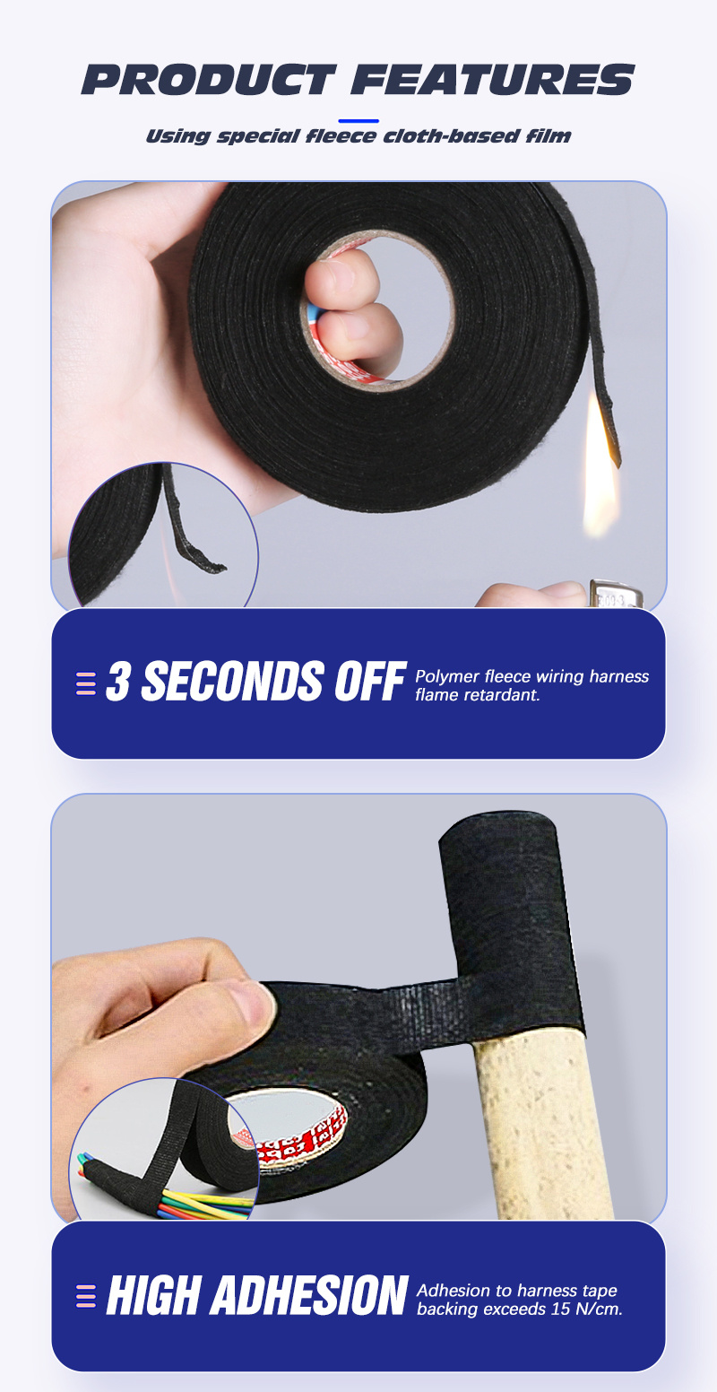 15Meters/49.2ft High-Temperature Resistant Automotive Electrical Tape - 9/15/19/25mm Wide, Black Adhesive Fabric Tape for Wiring Harness, Cable Protection & Heat Shielding, Durable Automotive Electrical Tape for Car, Truck, Motorcycle, Automotive Electrical Tape, Vehicle Electrical Protection, Flexible Electrical Tape, Heatresistant Material