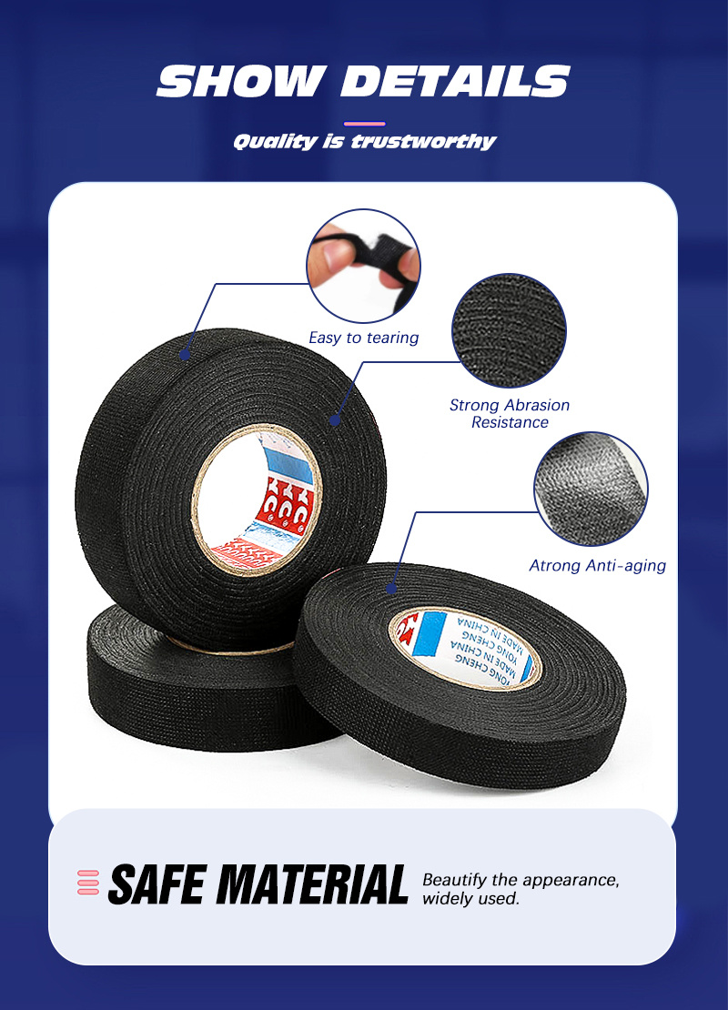 15Meters/49.2ft High-Temperature Resistant Automotive Electrical Tape - 9/15/19/25mm Wide, Black Adhesive Fabric Tape for Wiring Harness, Cable Protection & Heat Shielding, Durable Automotive Electrical Tape for Car, Truck, Motorcycle, Automotive Electrical Tape, Vehicle Electrical Protection, Flexible Electrical Tape, Heatresistant Material