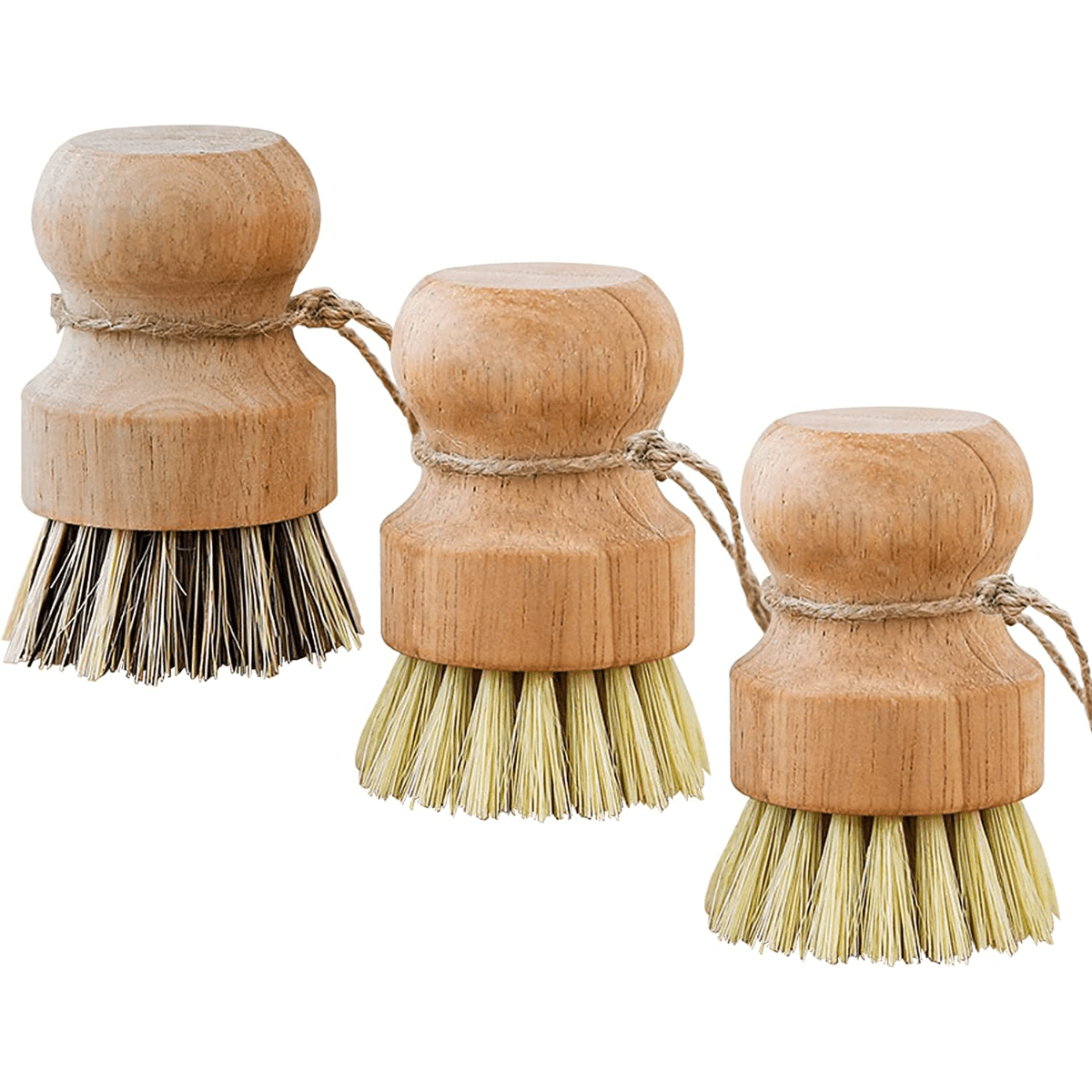 2pcs Wooden Pot Brush - Round Mini Dish Brush Natural Scrub Brush Durable Scrubber  Cleaning Kit for Cleaning Pots, Pans and Vegetables