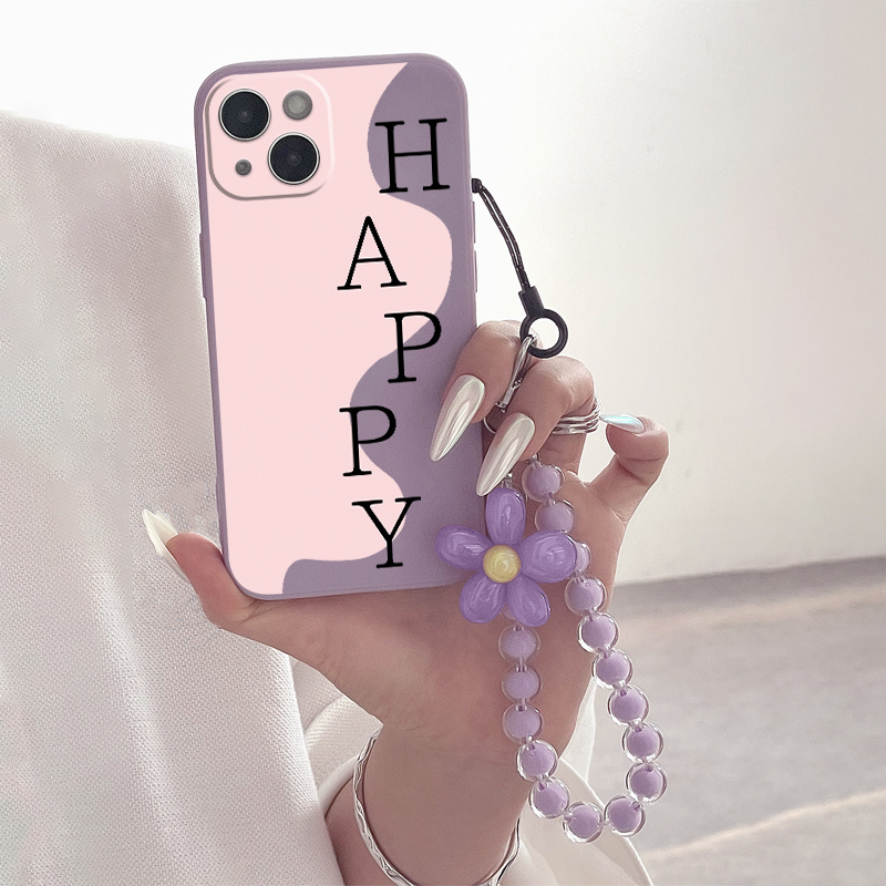 

Happy Pattern Purple Phone Case With Beaded Lanyard For Iphone 14, 13, 12, 11 Pro Max, Xs Max, X, Xr, 8, 7, 6, 6s Mini, Plus, 2022 Se, Gift For Birthday, Girlfriend, Boyfriend, Friend Or Yourself
