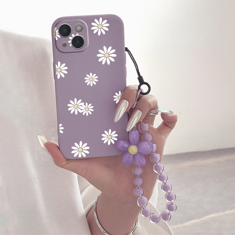

Beautiful Wild Flowers Phone Case With Beaded Lanyard For Iphone 14/13/12/11/xs/xr/x/8/7/6s Plus Pro Max Mini Se 2022/2020