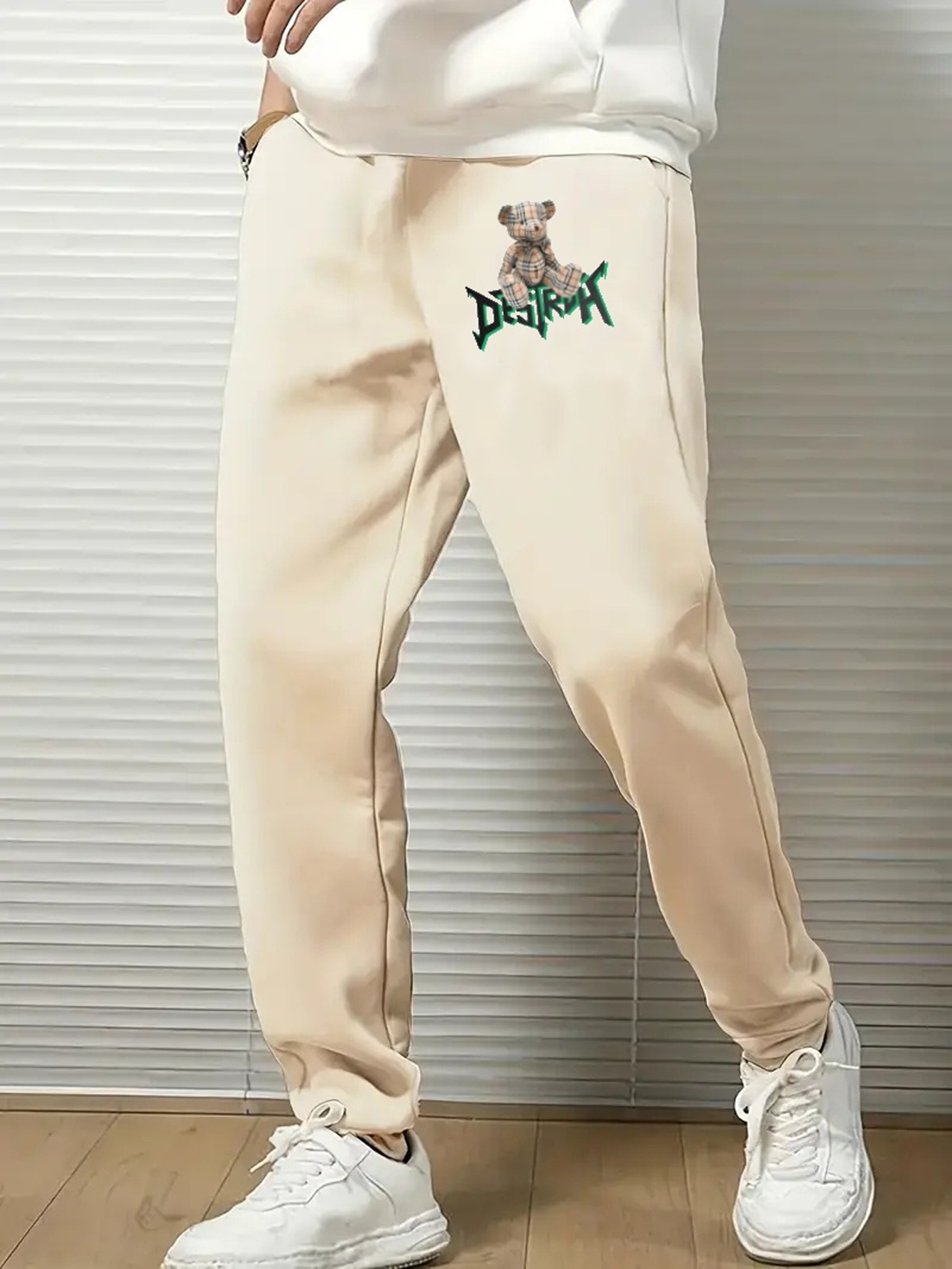 Plaid Bear Comfy Drawstring Joggers Men's Casual Pants