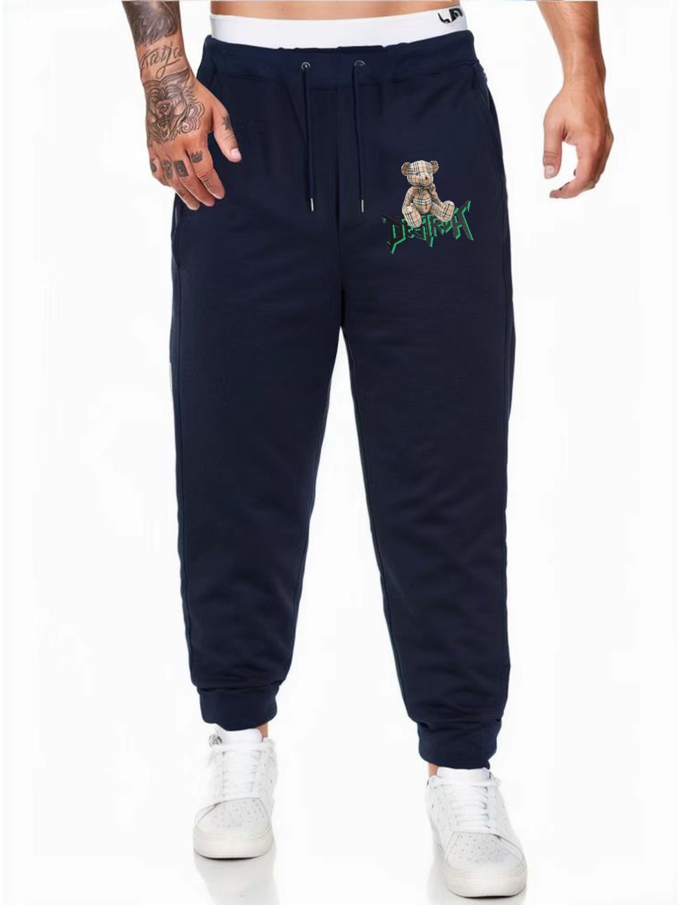 Plaid Bear Comfy Drawstring Joggers Men's Casual Pants