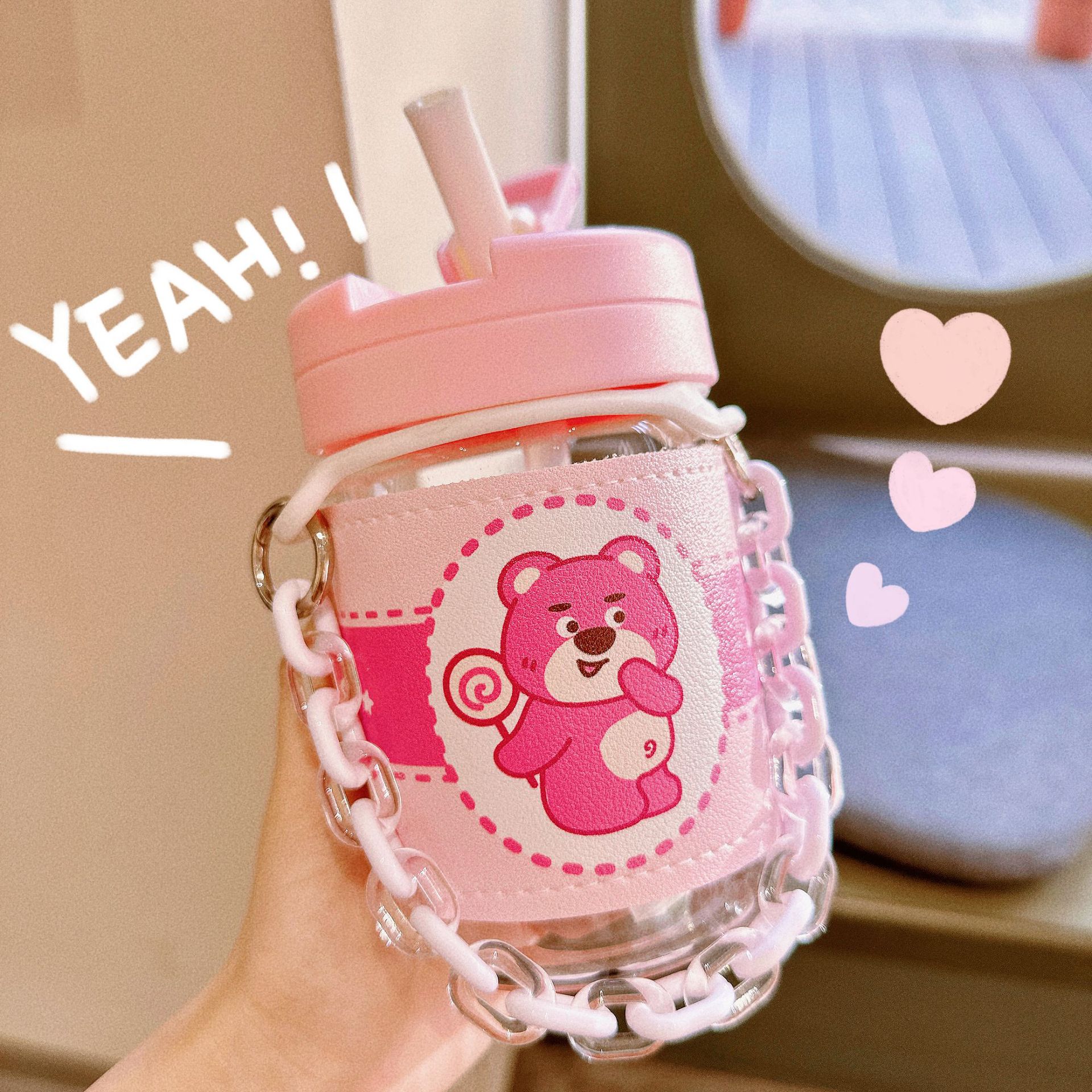 Kawaii Animals Water Bottle - 701-800ml / Pink in 2023  Cute water bottles,  Portable water bottle, Water bottle with straw