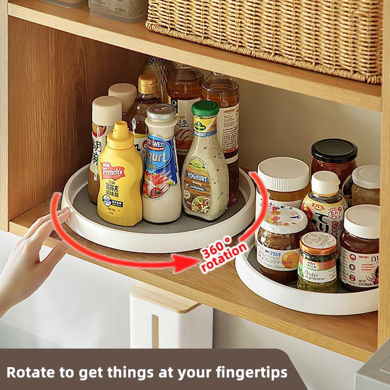 360 Rotating Spice Storage Rack Multifunctional Rotatable Seasoning  Organizer Shelf Non-slip Fridge Tray Kitchen Accessories