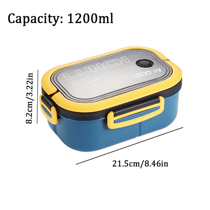 1pc Double Layer Lunch Box, Portable 2-Compartment Fruit Food Container,  Microwave Lunch Box With Spoon Fork, Home Kitchen Supplies For Teenagers And
