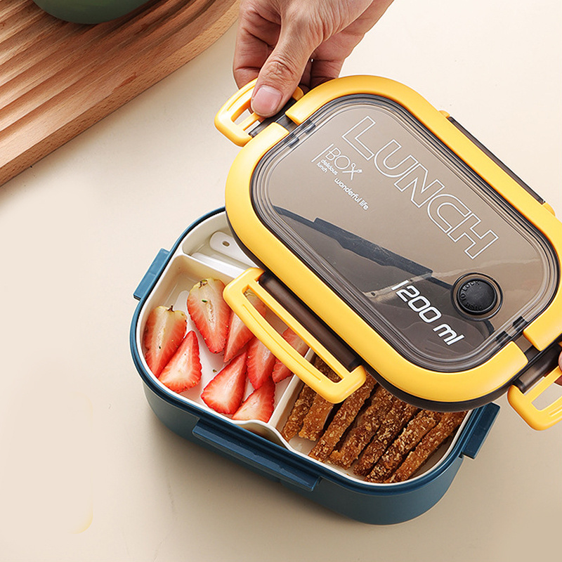 Portable Cute Lunch Box School Kids Plastic Picnic Bento Box Microwave Food  Box With Spoon Fork Compartments Storage Containers