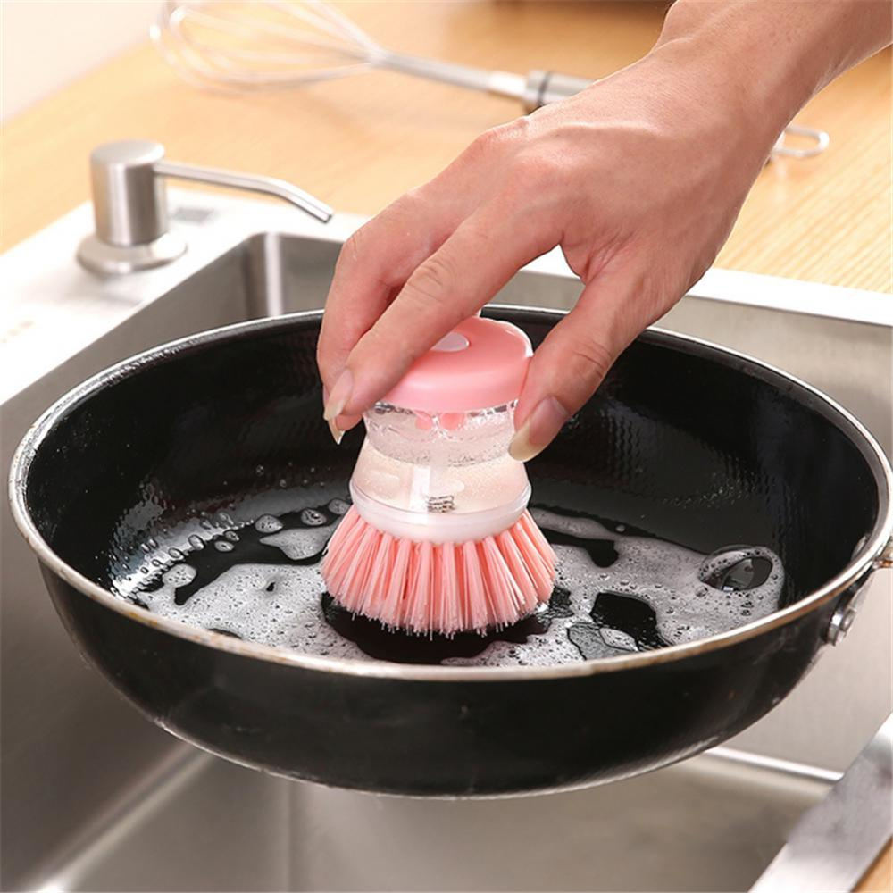 Dish Brush With Soap Dispenser, Dishwashing Kitchen Scrub Brushes Dish  Scrubber With Holder Drip Tray, For Cleaning Pan, Pot, Sink - Temu