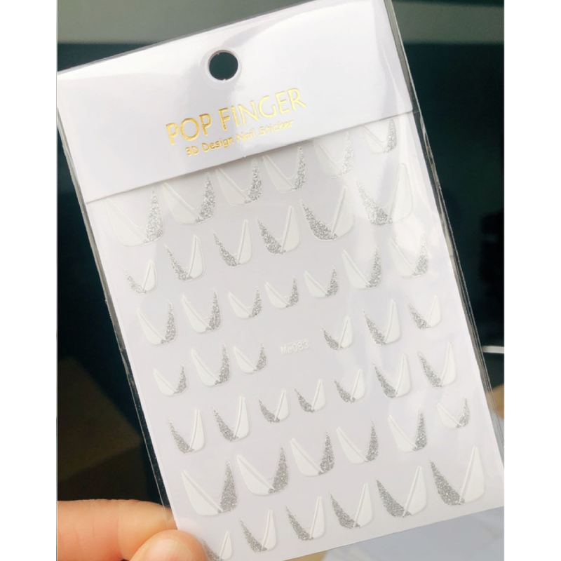 French Tips Nail Stickers 3d Shiny Glitter Silvery White Sliders Decals Nail Art Decorations Adhesive Foils Manicure T