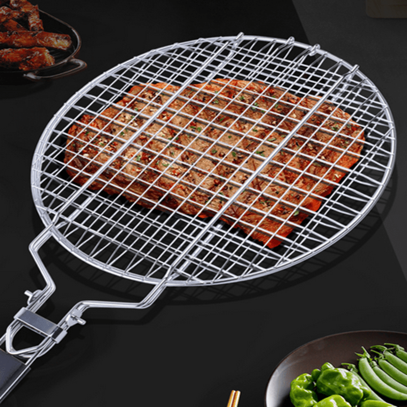 1pc Foldable Bbq Grill Basket Fish Roaster Portable Vegetable