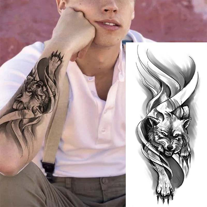 Wolf Lion Waterproof Temporary Tattoo Sticker Fake Tatoo Body Art Arm Men  Women