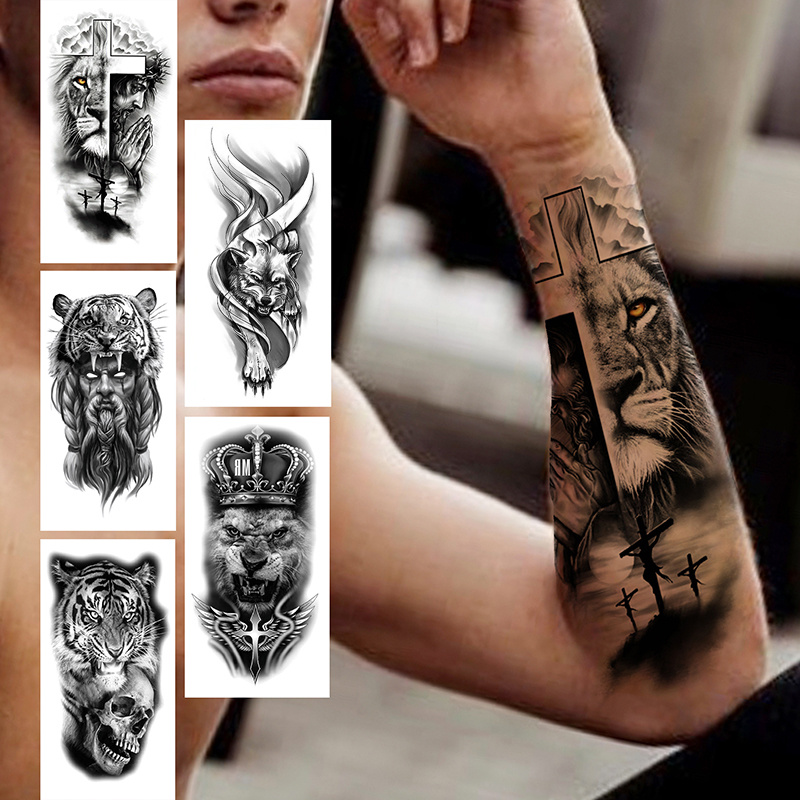 

1pc, Fake Lion Tiger Wolf Waterproof Temporary Tattoo Sticker, Flash Body Art Arm Tattoo Female Male, Tattoo Supplies