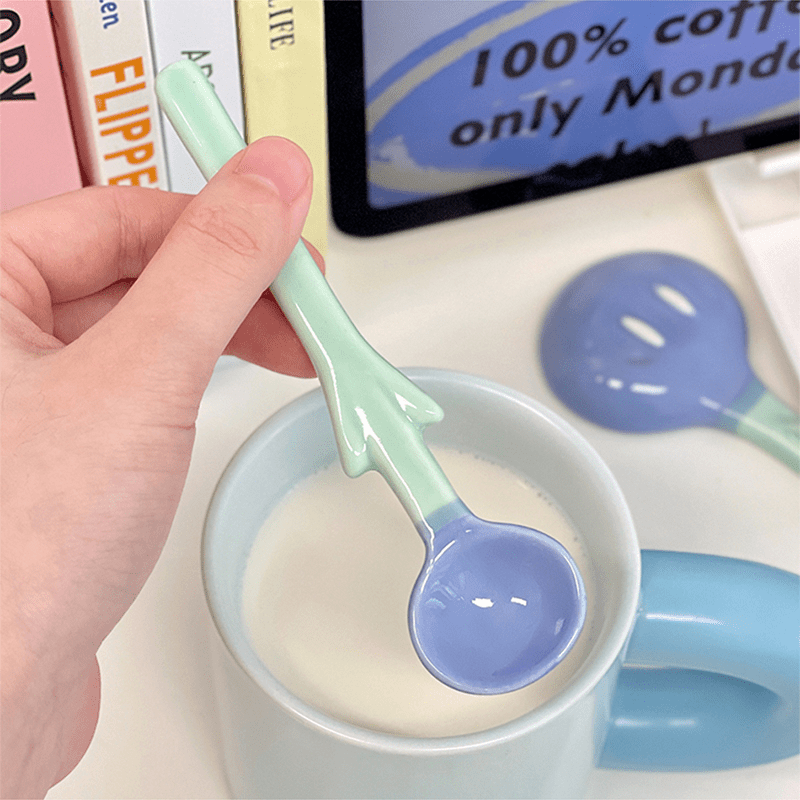 Kawaii Star Ceramic Spoon Cute Ice Cream Dessert Soup Korean Spoon With  Long Handle Kitchen Tableware Accessories For Girl Kids