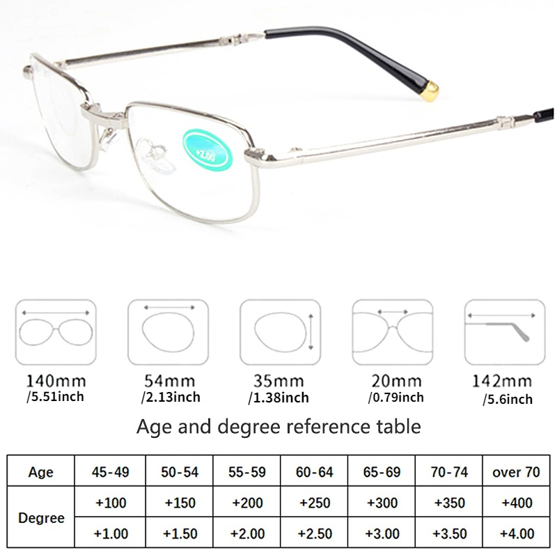 Mini Portable Folding Reading Glasses Metal Full Frame With Case