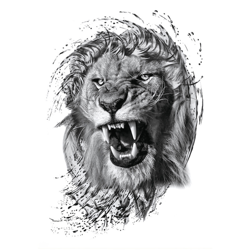 Lion Tiger Wolf Animal Tattoos Men Waterproof Temporary Tattoo