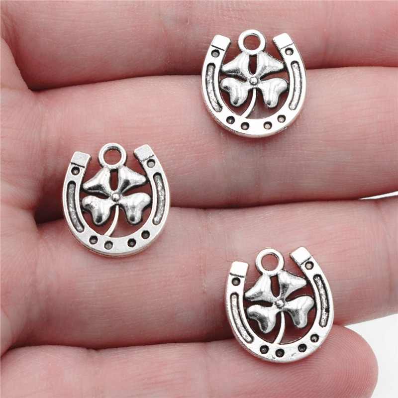 

10pcs Antique Silver Plated Cute Horseshoe Charms Lucky Clover Charms For Diy Jewelry Accessories For Bracelets Necklace Pendants Making St. Patrick's Day