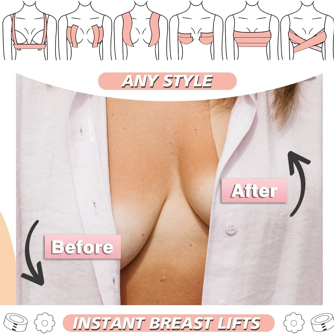 Boob Tape Breast Lift Tape Lift Up Invisible Bra Tape, Push up Sexy  Backless Strapless Breast Pasties, Medical Grade Bra（5cm*5m）