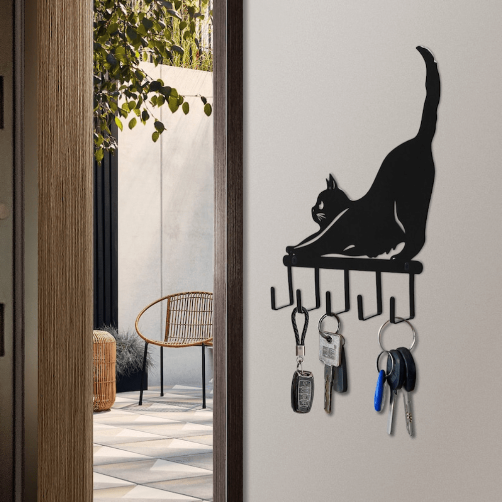 Cute Black Cat Key Holder Wall Coat Rack Wall Mount Metal - Temu