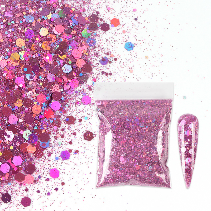 Holographic Nail Glitter Powder Mixed Size Hexagon Chunky - Temu