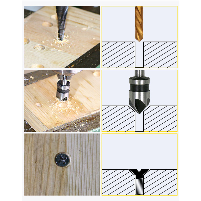 Countersink Drill Bit Set 12mm 16mm 19mm Dia Round Shank 90 Degree 5 Flute  Chamfer Tool for Woodworking Carbon Steel 3pcs 