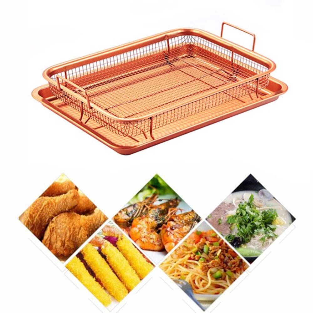 2 PCS COPPER CRISPER NON-STICK OVEN MESH BAKING TRAY CHIPS CRISP