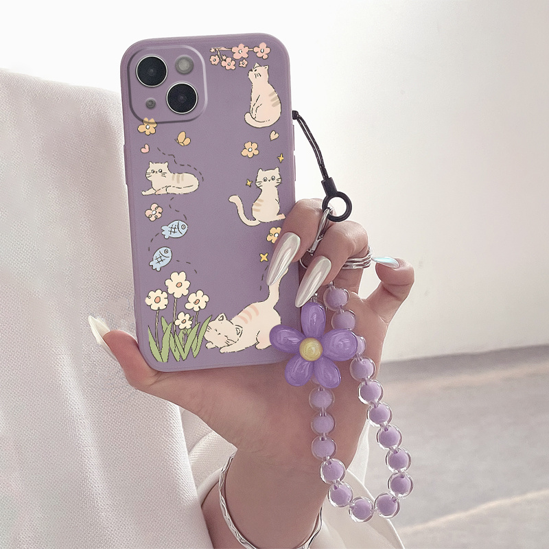 

Cat Flower Graphic Phone Case With Lanyard - Perfect Gift For Easter, Birthday, Girlfriend, Boyfriend, Friend, Or Yourself!