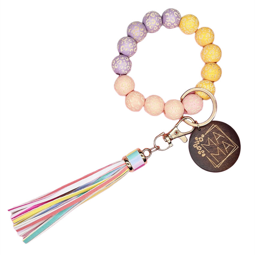 Mama Silicone Beaded Bracelet Keychain Tassel Key Ring Purse Bag Backpack  Car Charm Earphone Accessory Friends Mom Gift - Temu