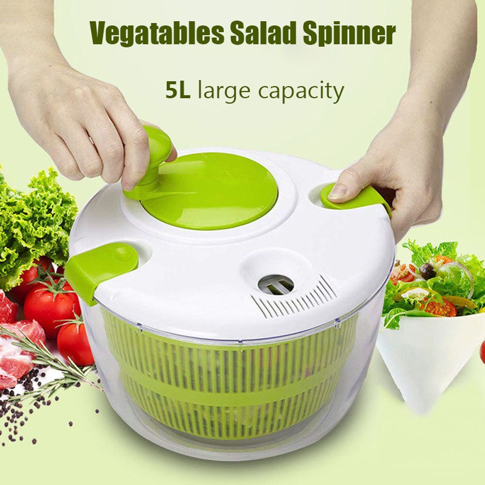 5L Plastic Manual Vegetable Drier Salad Spinner Lettuce Greens