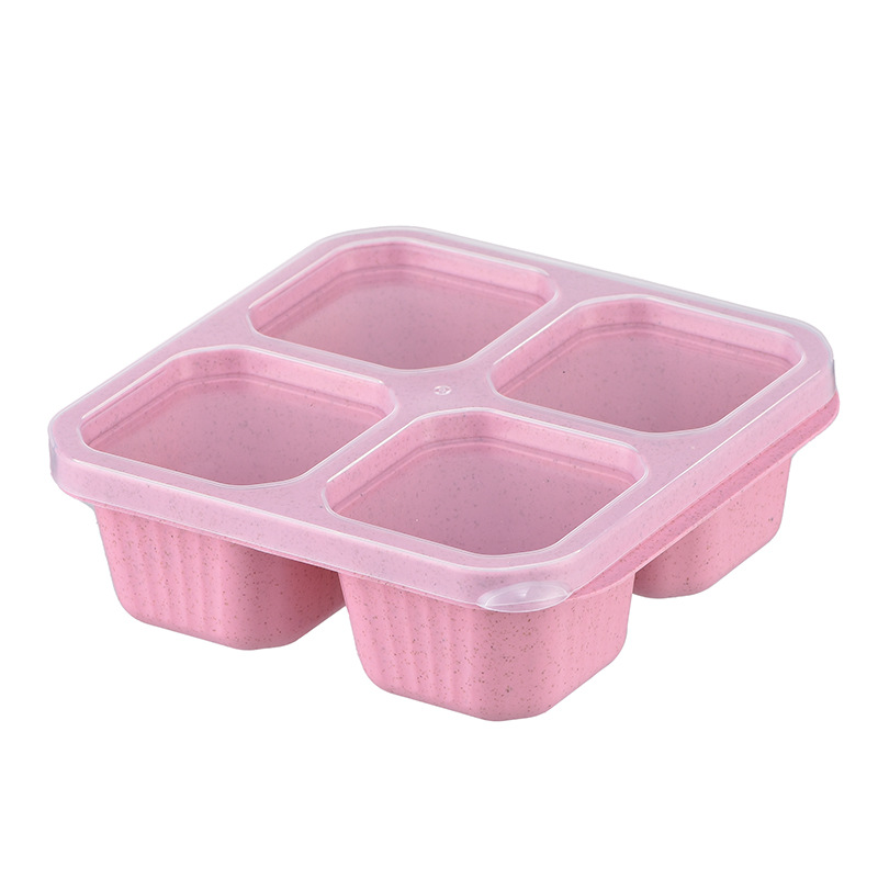 1pc Wheat Straw Bento Box Snack Box, Four Grid Transparent Cover Snack  Plate Dried Fruit Box, Fresh Snack Dish Box For School Fishing Camping